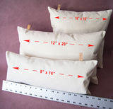 3 Pillow Sizes 8x16 16x16 12x20