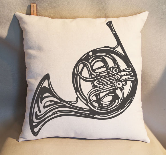 French Horn Pillow Rustic Pillow Home Decor Decorative Pillows Music Decor Music Gift Music Room Decor Music Teacher Gift Shabby Chic Brass