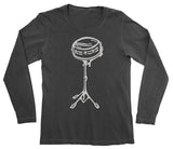 Gift for Drummer Long Sleeve Snare Drum Shirt in Black